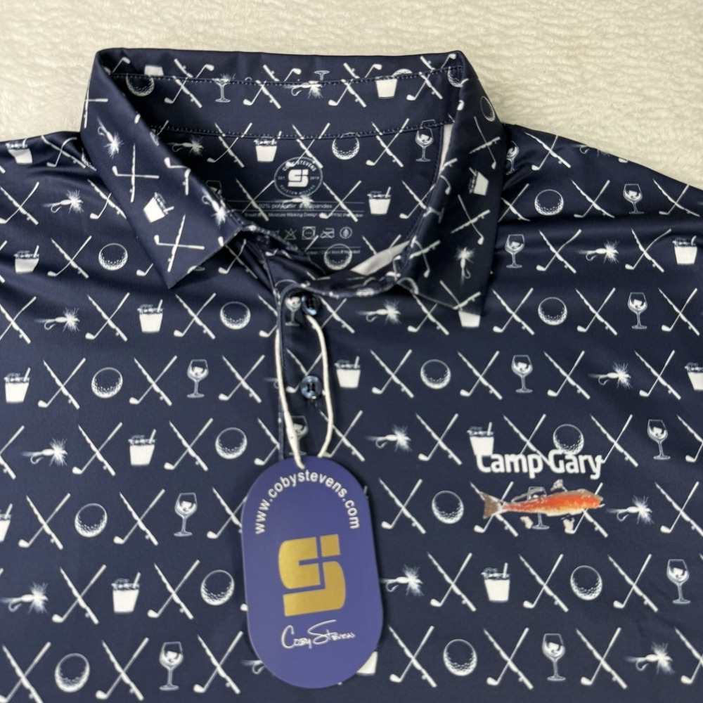 Coby Stevens Polo Shirt Mens XL Fishing Mixed Drinks Golf‎ Moisture Wicking Flex